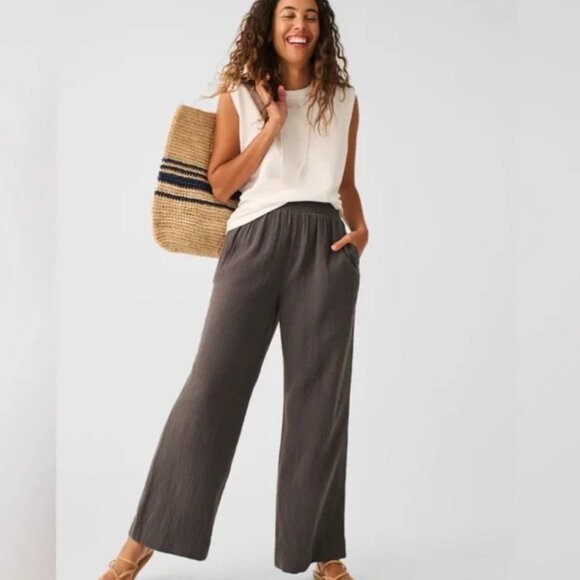 Faherty Dream Organic Cotton Gauze Wide Leg Pull On Casual Pants Women's size S